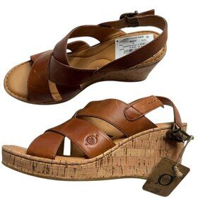 NEW NWT SAMI CORK WEDGE SANDAL BY BORN BRAND. TAN. SIZE WOMEN'S 10M.